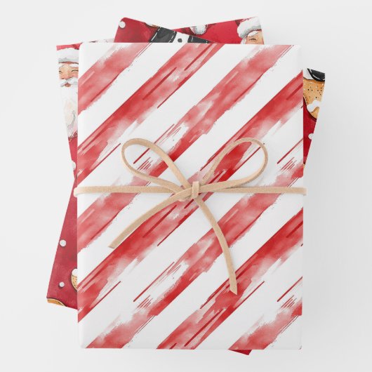 Candy Cane Red Stripes Santa Christmas Inpakpapier Vel (In situ)