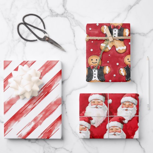 Candy Cane Red Stripes Santa Christmas Inpakpapier Vel (Voorkant)
