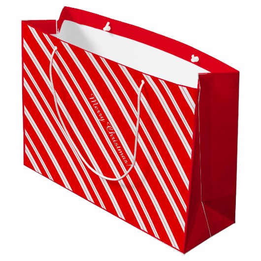 Candy Cane Red White Stripes Merry Kerstmis! Large Cadeautasje (Achterkant Gekanteld)