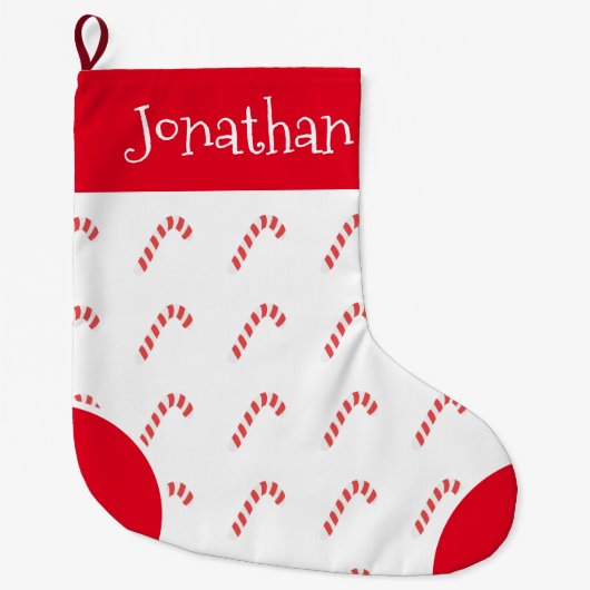 Candy Cane Red & White Typografie Name Grote Kerstsok (Voorkant)