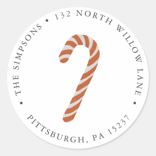Candy Cane Return Address Classic Round Sticker (Voorkant)