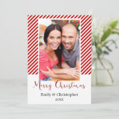 Candy Cane Rode en witte strepen Kerstmis Foto Feestdagenkaart (Staand voorkant)