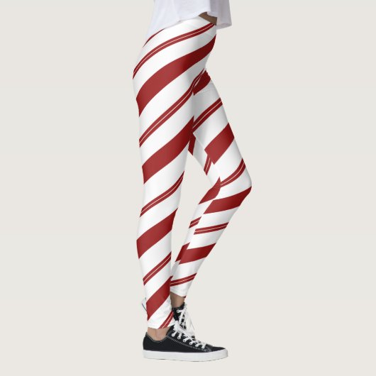 Candy Cane Rode Gestreepte Kerst Pepermunt Leggings (Rechts)