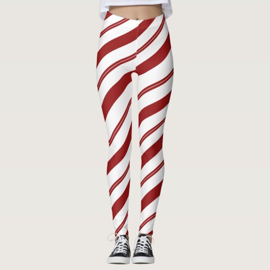 Candy Cane Rode Gestreepte Kerst Pepermunt Leggings (Voorkant)