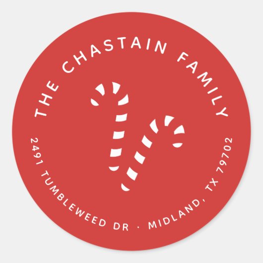 Candy Cane Rode Kerst retour adres Sticker (Voorkant)