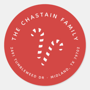 Candy Cane Rode Kerst retour adres Sticker