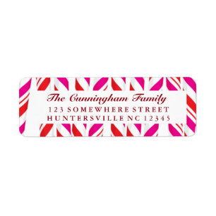 Candy Cane rode & roze achtergrond Etiket