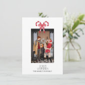 Candy Cane Rood Roze Patroon Kerstmis Foto Feestdagenkaart (Staand voorkant)