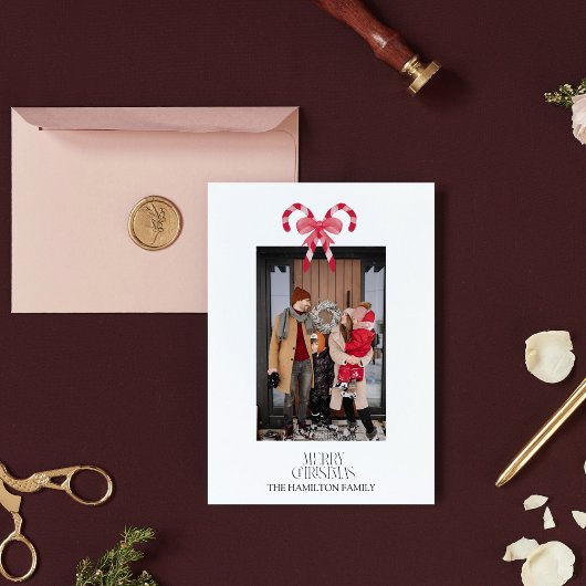 Candy Cane Rood Roze Patroon Kerstmis Foto Feestdagenkaart