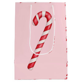 Candy cane rood witte strepen op roze waterverf  medium cadeauzakje