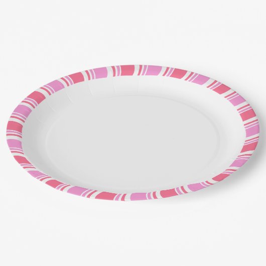 Candy Cane Roze en Witte Kerst Patroon Papieren Bordje (Gekanteld)