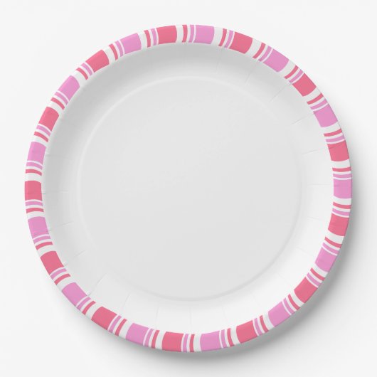 Candy Cane Roze en Witte Kerst Patroon Papieren Bordje (Voorkant)