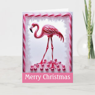 Candy Cane Roze Flamingo Kerstwensen Kaart
