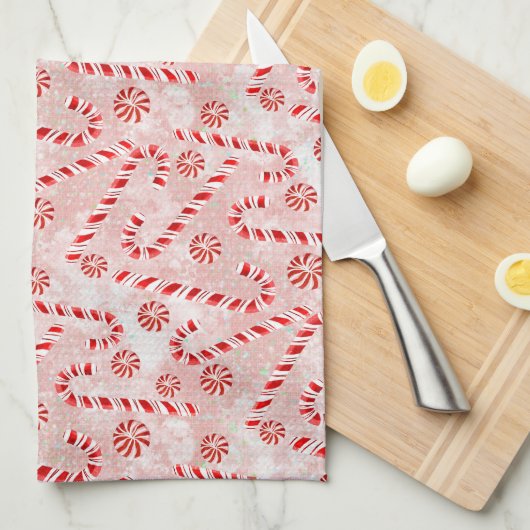 Candy Cane roze Kerstmis Theedoek (Quarter Fold)