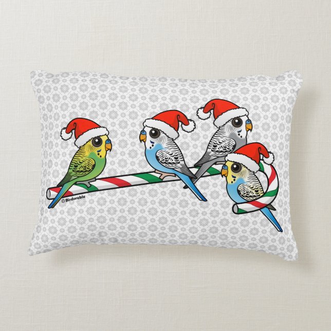 Candy Cane Santa Budgies Accent Kussen (Achterkant)