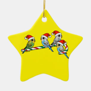 Candy Cane Santa Budgies Keramisch Ornament