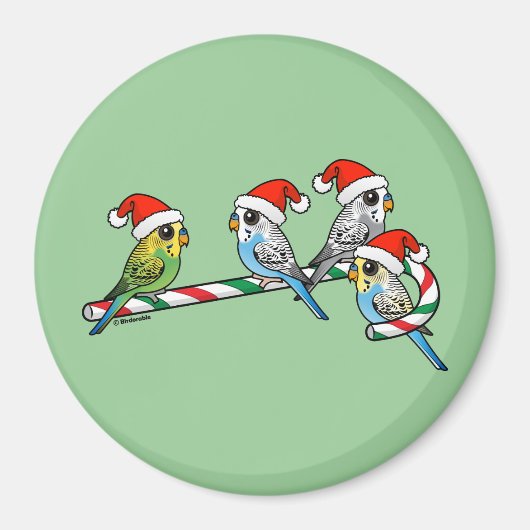 Candy Cane Santa Budgies Magneet (Voorkant)