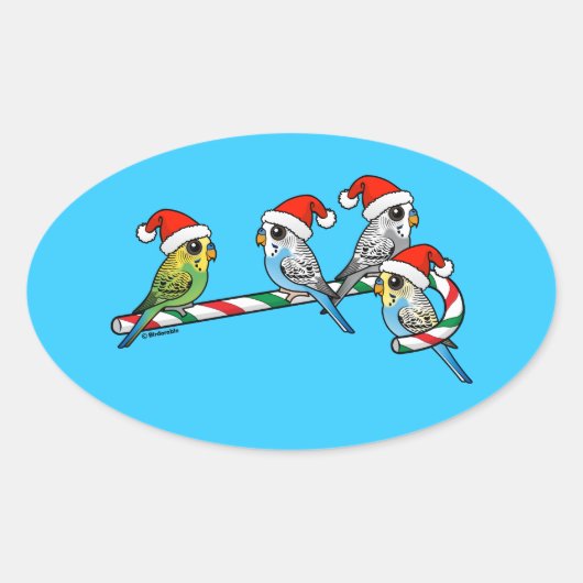 Candy Cane Santa Budgies Ovale Sticker (Voorkant)