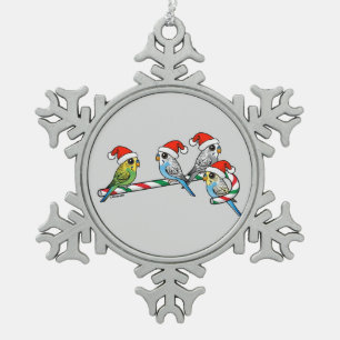Candy Cane Santa Budgies Tin Sneeuwvlok Ornament