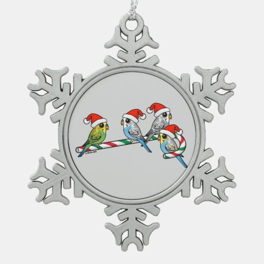 Candy Cane Santa Budgies Tin Sneeuwvlok Ornament (Voorkant)