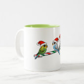 Candy Cane Santa Budgies Tweekleurige Koffiemok (Voorkant links)