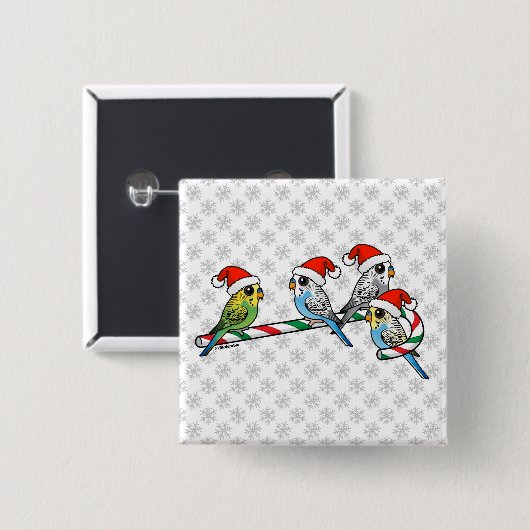 Candy Cane Santa Budgies Vierkante Button 5,1 Cm (Voorkant /achterkant)
