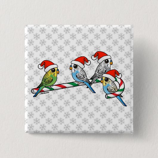 Candy Cane Santa Budgies Vierkante Button 5,1 Cm (Voorkant)