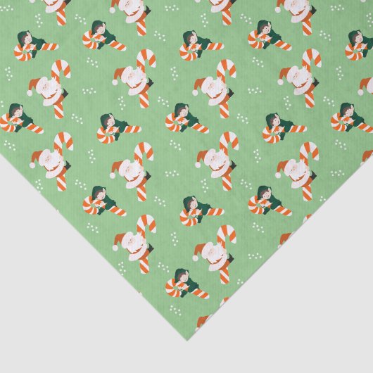 Candy Cane Santa Claus Elf kerstpatroon Tissuepapier (Detail)