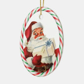 Candy Cane Santa Claus Personal Keramisch Ornament (Links)