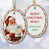 Candy Cane Santa Claus Personal Keramisch Ornament