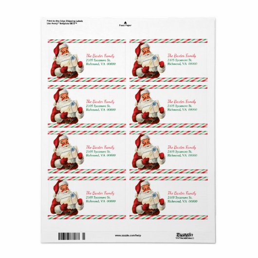 Candy Cane Santa Claus Return-adreslabel Etiket (Full Sheet)
