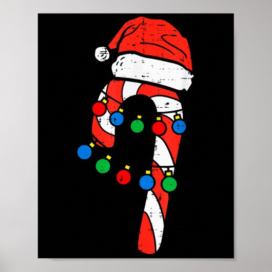 Candy Cane Santa Hat Christmas Lights Xmas Men Wom Poster (Voorkant)