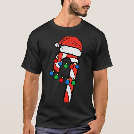 Candy Cane Santa Hat Christmas Lights Xmas Men Wom T-shirt (Voorkant)