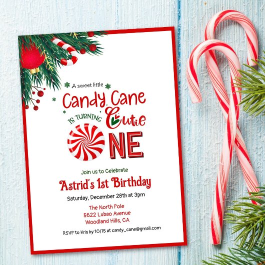 Candy Cane Schatje Eerste Verjaardag Kaart