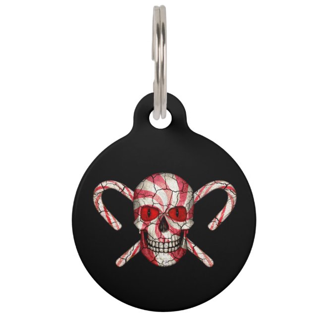 Candy Cane Skull Pet Dog ID Label Huisdierpenning (Voorkant)