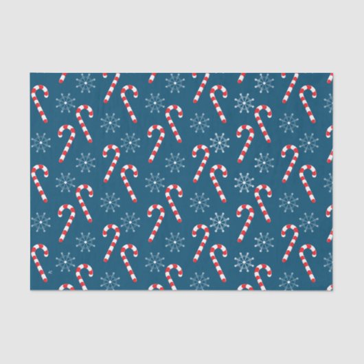 Candy Cane Snowflake Pattern Blue Tissue Paper Tissuepapier (Voorkant)