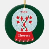 Candy Cane Snowglobe kerstversiering Keramisch Ornament (Voorkant)