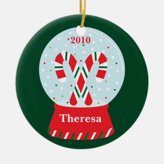 Candy Cane Snowglobe kerstversiering Keramisch Ornament (Voorkant)