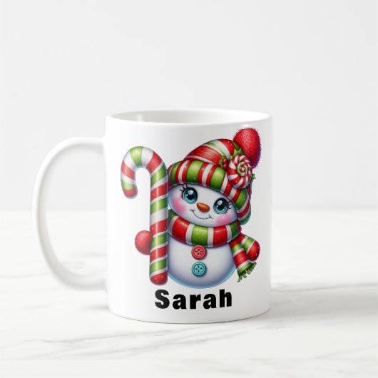 Candy Cane Snowman Kerstmis Custom Naam Koffiemok (Links)