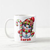 Candy Cane Snowman Kerstmis Custom Naam Koffiemok (Links)