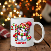 Candy Cane Snowman Kerstmis Custom Naam Koffiemok