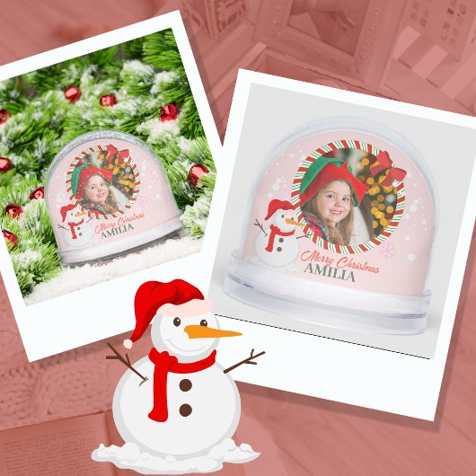 Candy Cane Snowman Photo Bow Christmas Kids Sneeuwbol