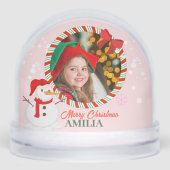 Candy Cane Snowman Photo Bow Christmas Kids Sneeuwbol (Voorkant)