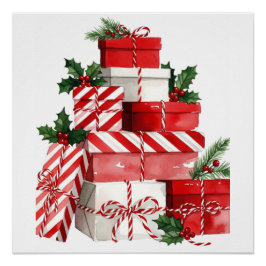 Candy Cane Stack Watercolor Christmas Poster