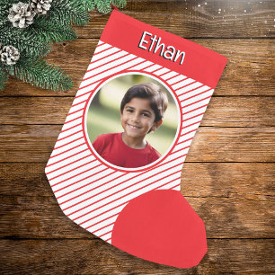 Candy Cane Strepen Rood en Wit Aangepaste Foto Kleine Kerstsok