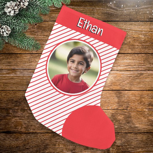 Candy Cane Strepen Rood en Wit Aangepaste Foto Kleine Kerstsok
