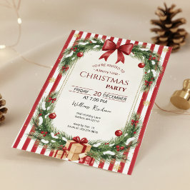 Candy Cane Stripe Christmas Party Invitation Kaart