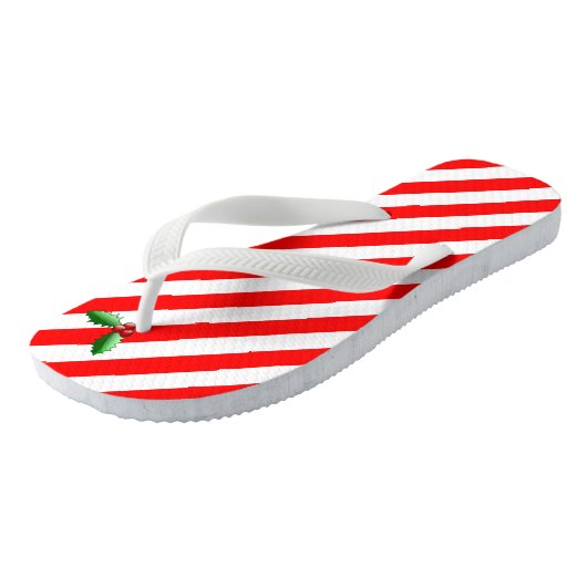 Candy Cane Stripe en Holly Sprig Holiday Teenslipp Teenslippers (Schuin)