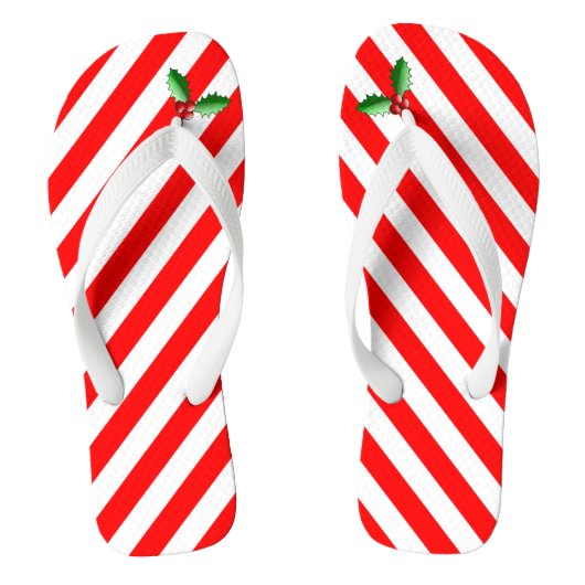 Candy Cane Stripe en Holly Sprig Holiday Teenslipp Teenslippers (Voetbed)