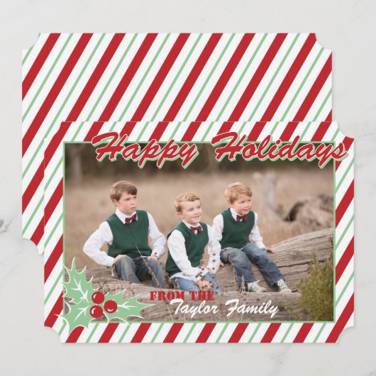 Candy Cane Stripe Holiday Photo Card Feestdagenkaart (Voorkant / Achterkant)